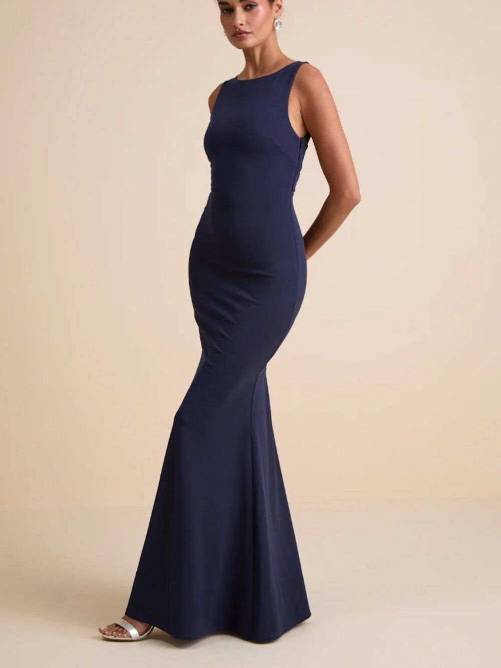 Lulus Love In Your Eyes Navy Knotted Mermaid Maxi Dress Size Small